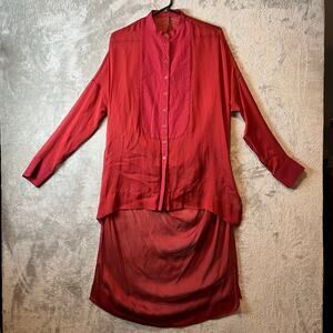Masnada Red Silk High Low Shirt Sheer Minimalist Draped Button‎ Up Size 2